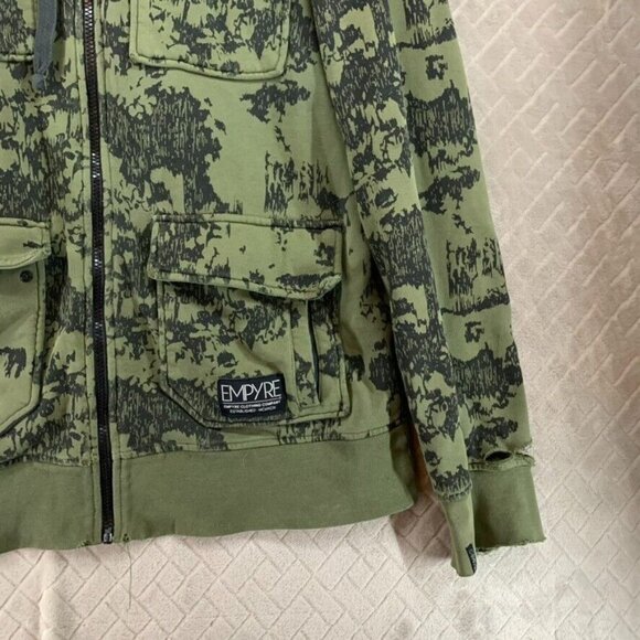 Empyre Mens M Hoodie Sweatshirt Army Green Camo Full Zip Distressed VNT Y2K - Picture 4 of 13